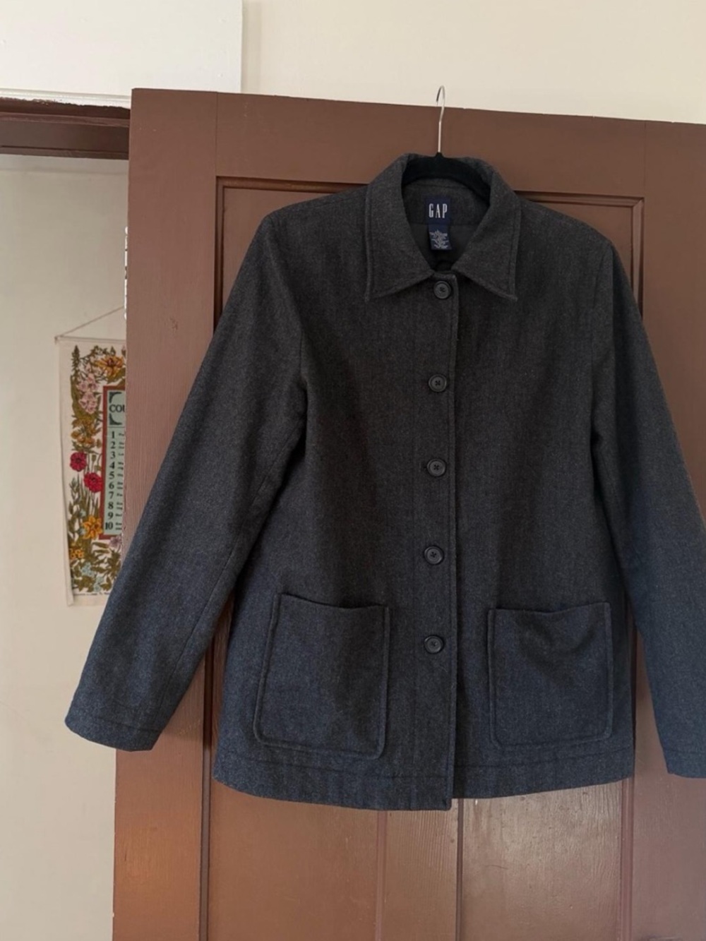GAP Women's Charcoal Button-Front Wool-Blend Pea Coat